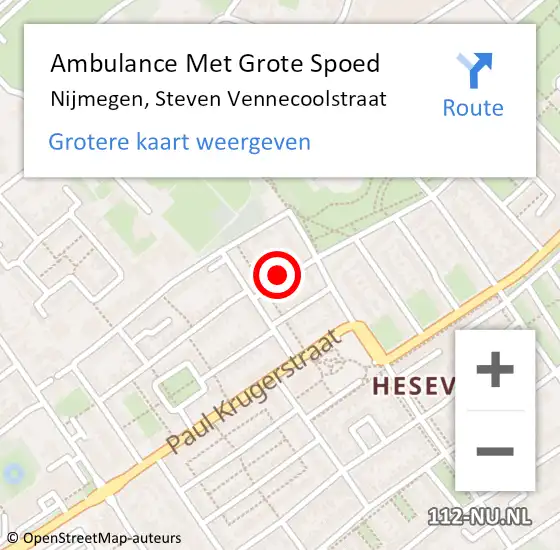 Locatie op kaart van de 112 melding: Ambulance Met Grote Spoed Naar Nijmegen, Steven Vennecoolstraat op 2 september 2018 01:23