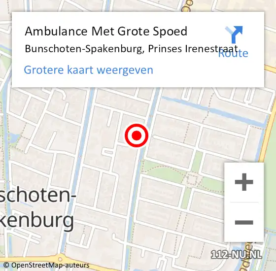 Locatie op kaart van de 112 melding: Ambulance Met Grote Spoed Naar Bunschoten-Spakenburg, Prinses Irenestraat op 2 september 2018 02:43