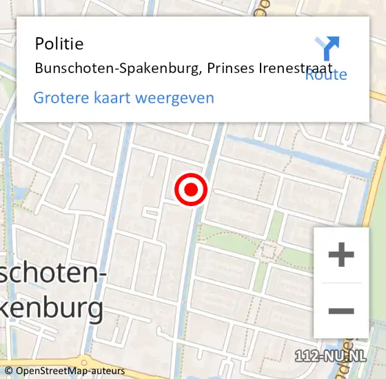 Locatie op kaart van de 112 melding: Politie Bunschoten-Spakenburg, Prinses Irenestraat op 2 september 2018 02:57