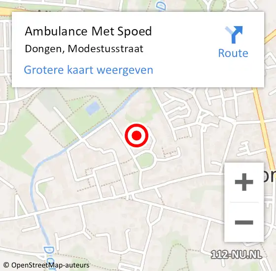 Locatie op kaart van de 112 melding: Ambulance Met Spoed Naar Dongen, Modestusstraat op 2 september 2018 04:38