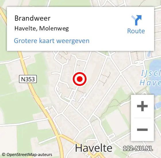 Locatie op kaart van de 112 melding: Brandweer Havelte, Molenweg op 2 september 2018 07:12