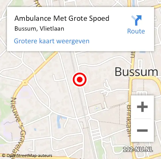 Locatie op kaart van de 112 melding: Ambulance Met Grote Spoed Naar Bussum, Vlietlaan op 2 september 2018 09:40