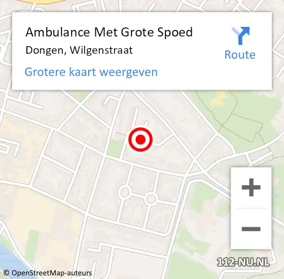 Locatie op kaart van de 112 melding: Ambulance Met Grote Spoed Naar Dongen, Wilgenstraat op 2 september 2018 10:20