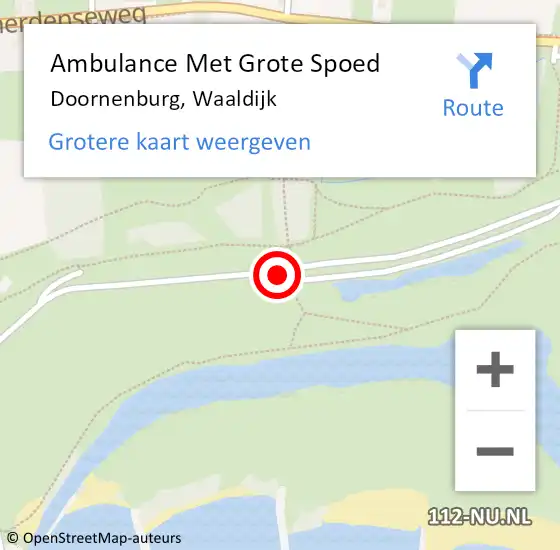 Locatie op kaart van de 112 melding: Ambulance Met Grote Spoed Naar Doornenburg, Waaldijk op 2 september 2018 11:21