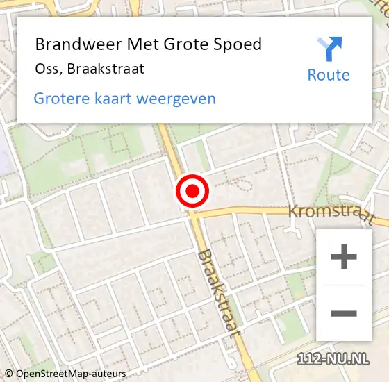 Locatie op kaart van de 112 melding: Brandweer Met Grote Spoed Naar Oss, Braakstraat op 2 september 2018 12:01