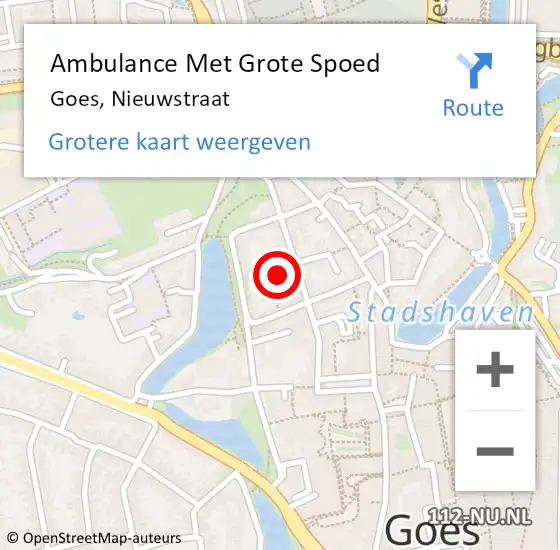 Locatie op kaart van de 112 melding: Ambulance Met Grote Spoed Naar Goes, Nieuwstraat op 2 september 2018 14:52