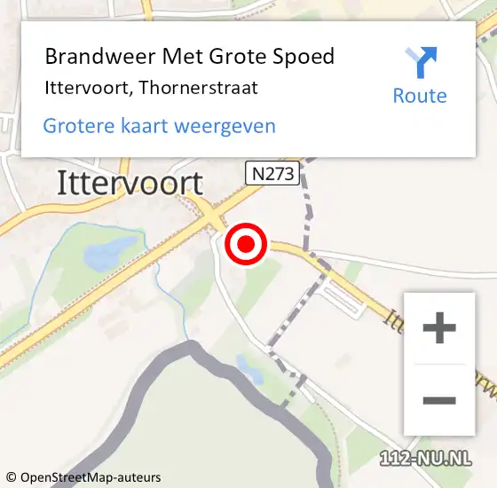 Locatie op kaart van de 112 melding: Brandweer Met Grote Spoed Naar Ittervoort, Thornerstraat op 2 september 2018 15:11