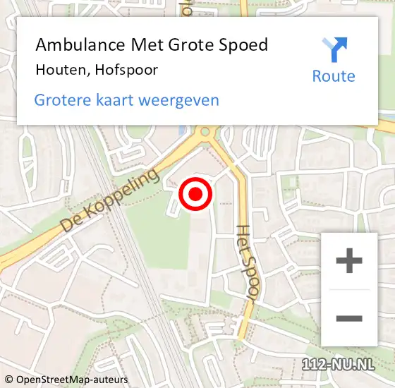 Locatie op kaart van de 112 melding: Ambulance Met Grote Spoed Naar Houten, Hofspoor op 2 september 2018 15:20