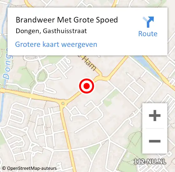 Locatie op kaart van de 112 melding: Brandweer Met Grote Spoed Naar Dongen, Gasthuisstraat op 2 september 2018 15:42