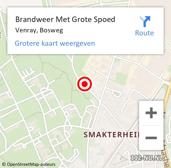 Locatie op kaart van de 112 melding: Brandweer Met Grote Spoed Naar Venray, Bosweg op 2 september 2018 16:29