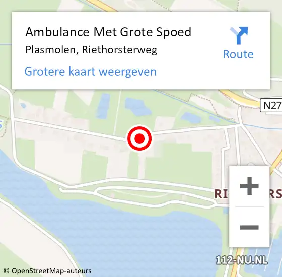 Locatie op kaart van de 112 melding: Ambulance Met Grote Spoed Naar Plasmolen, Riethorsterweg op 2 september 2018 20:18