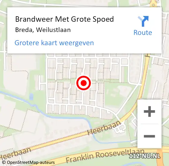 Locatie op kaart van de 112 melding: Brandweer Met Grote Spoed Naar Breda, Weilustlaan op 2 september 2018 21:18