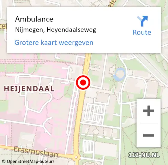 Locatie op kaart van de 112 melding: Ambulance Nijmegen, Heyendaalseweg op 2 september 2018 21:25