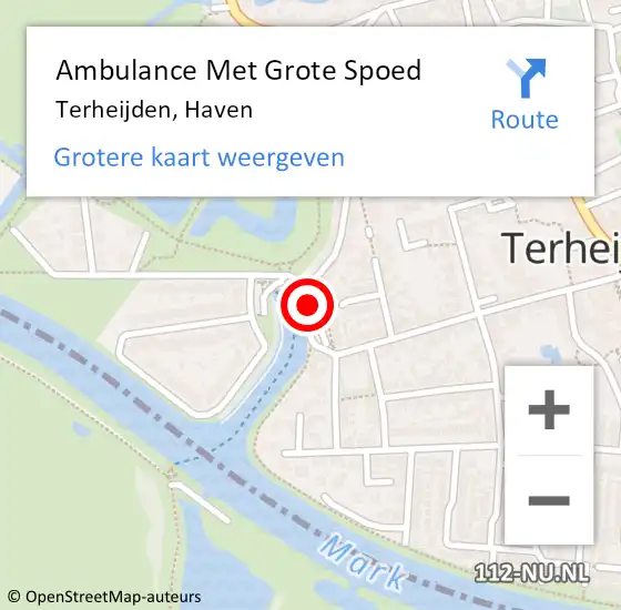 Locatie op kaart van de 112 melding: Ambulance Met Grote Spoed Naar Terheijden, Haven op 2 september 2018 23:56