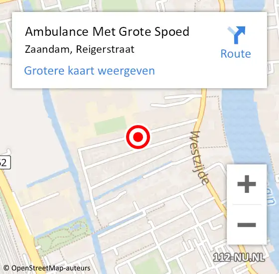 Locatie op kaart van de 112 melding: Ambulance Met Grote Spoed Naar Zaandam, Reigerstraat op 3 september 2018 00:32