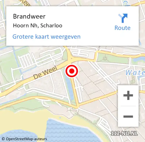 Locatie op kaart van de 112 melding: Brandweer Hoorn Nh, Scharloo op 3 september 2018 01:09