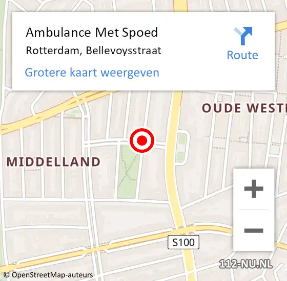 Locatie op kaart van de 112 melding: Ambulance Met Spoed Naar Rotterdam, Bellevoysstraat op 3 september 2018 01:13