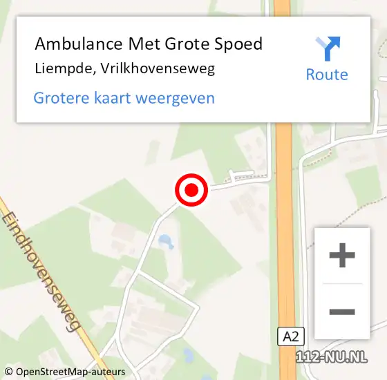 Locatie op kaart van de 112 melding: Ambulance Met Grote Spoed Naar Liempde, Vrilkhovenseweg op 3 september 2018 01:42