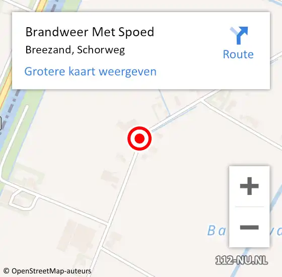 Locatie op kaart van de 112 melding: Brandweer Met Spoed Naar Breezand, Schorweg op 3 september 2018 02:20