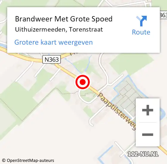 Locatie op kaart van de 112 melding: Brandweer Met Grote Spoed Naar Uithuizermeeden, Torenstraat op 7 maart 2014 20:15