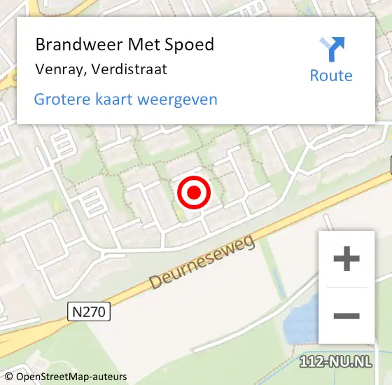 Locatie op kaart van de 112 melding: Brandweer Met Spoed Naar Venray, Verdistraat op 3 september 2018 08:34