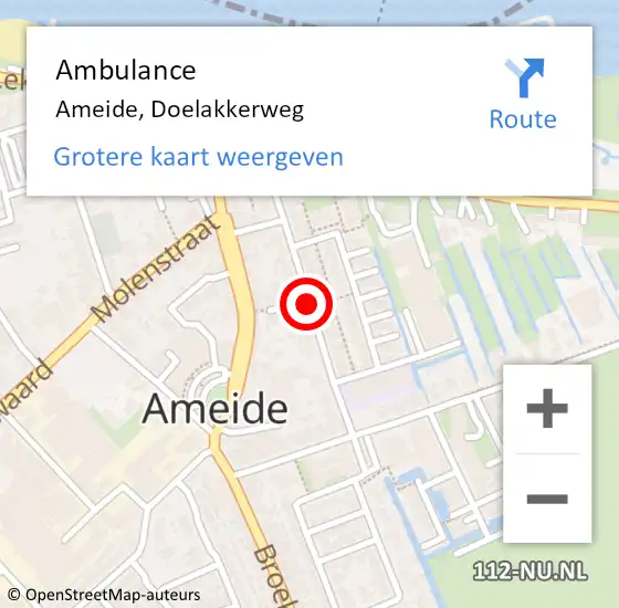 Locatie op kaart van de 112 melding: Ambulance Ameide, Doelakkerweg op 3 september 2018 08:47