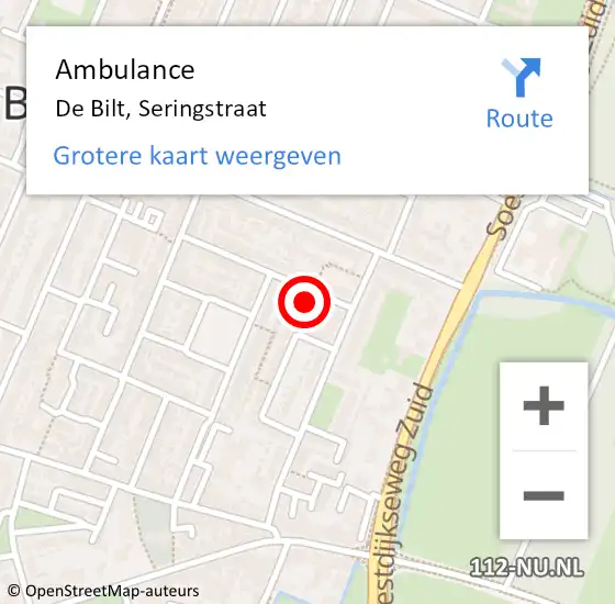 Locatie op kaart van de 112 melding: Ambulance De Bilt, Seringstraat op 3 september 2018 08:53