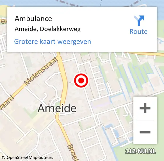 Locatie op kaart van de 112 melding: Ambulance Ameide, Doelakkerweg op 3 september 2018 09:26