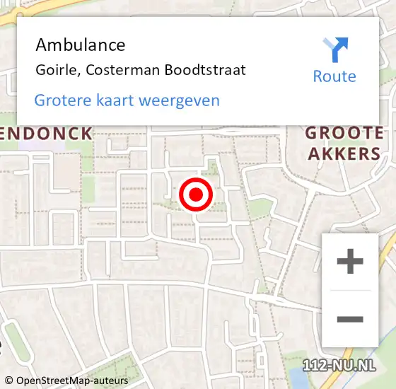 Locatie op kaart van de 112 melding: Ambulance Goirle, Costerman Boodtstraat op 3 september 2018 09:38