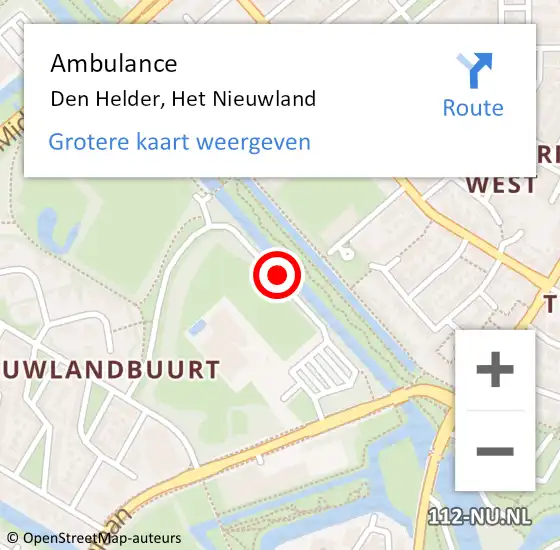 Locatie op kaart van de 112 melding: Ambulance Den Helder, Het Nieuwland op 3 september 2018 10:11