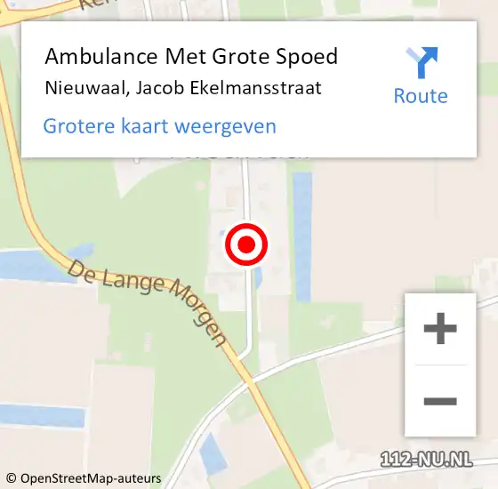 Locatie op kaart van de 112 melding: Ambulance Met Grote Spoed Naar Nieuwaal, Jacob Ekelmansstraat op 3 september 2018 10:19