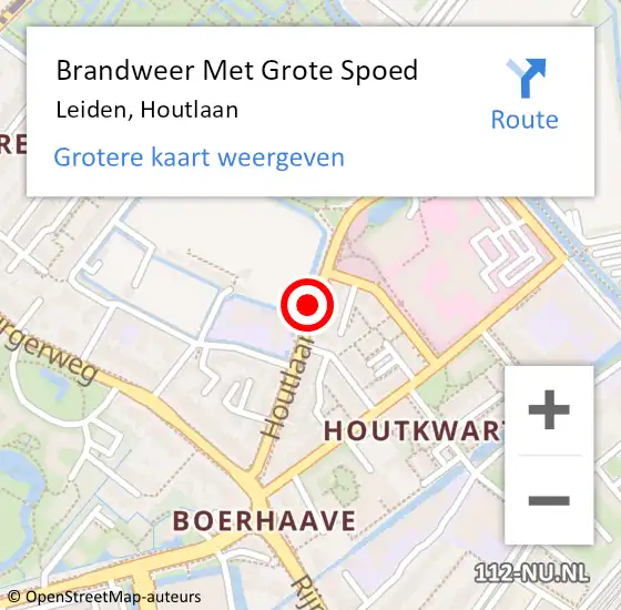 Locatie op kaart van de 112 melding: Brandweer Met Grote Spoed Naar Leiden, Houtlaan op 3 september 2018 12:30