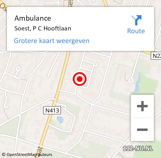 Locatie op kaart van de 112 melding: Ambulance Soest, P C Hooftlaan op 3 september 2018 12:35