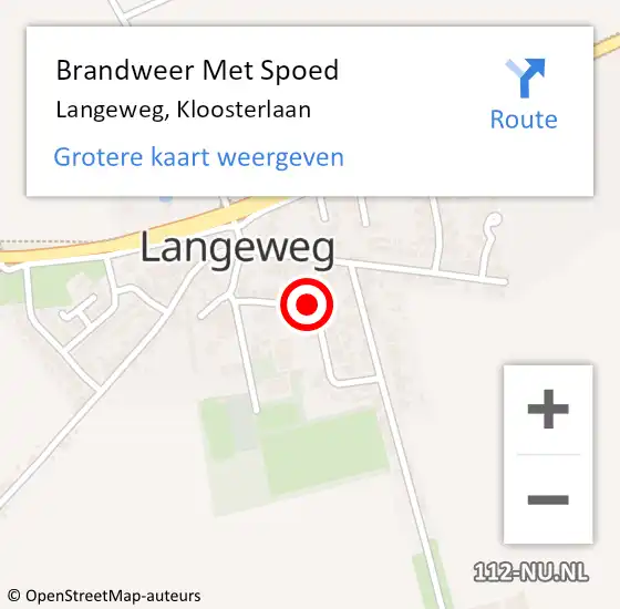 Locatie op kaart van de 112 melding: Brandweer Met Spoed Naar Langeweg, Kloosterlaan op 3 september 2018 13:47