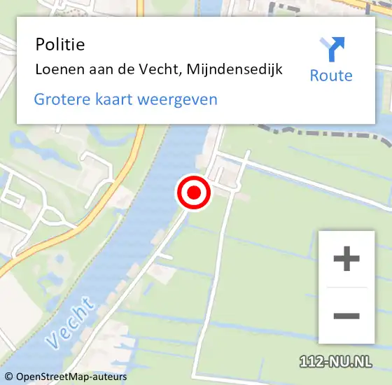 Locatie op kaart van de 112 melding: Politie Loenen aan de Vecht, Mijndensedijk op 3 september 2018 14:01