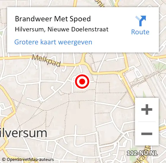 Locatie op kaart van de 112 melding: Brandweer Met Spoed Naar Hilversum, Nieuwe Doelenstraat op 3 september 2018 14:29