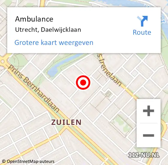 Locatie op kaart van de 112 melding: Ambulance Utrecht, Daelwijcklaan op 3 september 2018 16:01