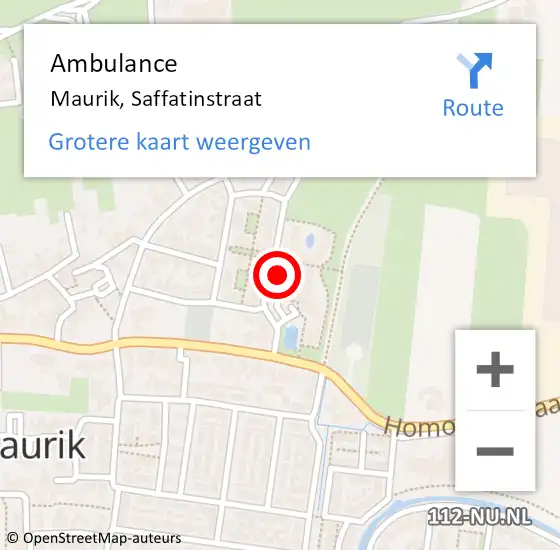 Locatie op kaart van de 112 melding: Ambulance Maurik, Saffatinstraat op 3 september 2018 17:36