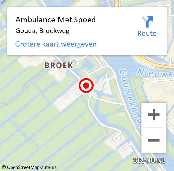 Locatie op kaart van de 112 melding: Ambulance Met Spoed Naar Gouda, Broekweg op 3 september 2018 17:47