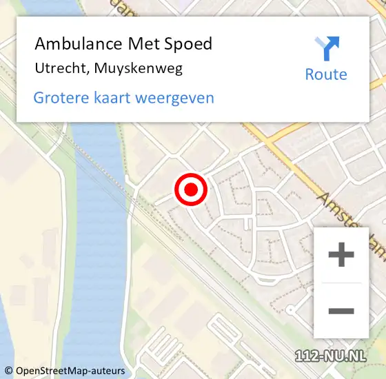 Locatie op kaart van de 112 melding: Ambulance Met Spoed Naar Utrecht, Muyskenweg op 3 september 2018 20:38