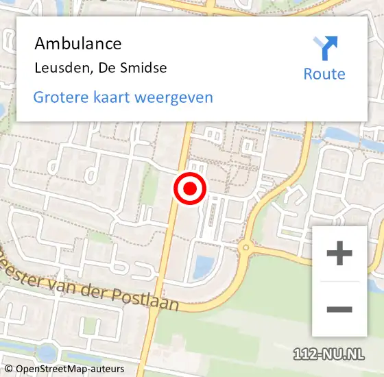 Locatie op kaart van de 112 melding: Ambulance Leusden, De Smidse op 3 september 2018 21:16