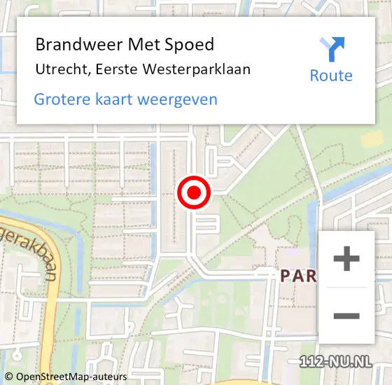 Locatie op kaart van de 112 melding: Brandweer Met Spoed Naar Utrecht, Eerste Westerparklaan op 3 september 2018 22:05