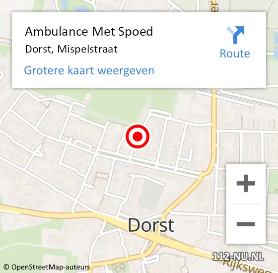 Locatie op kaart van de 112 melding: Ambulance Met Spoed Naar Dorst, Mispelstraat op 4 september 2018 00:27