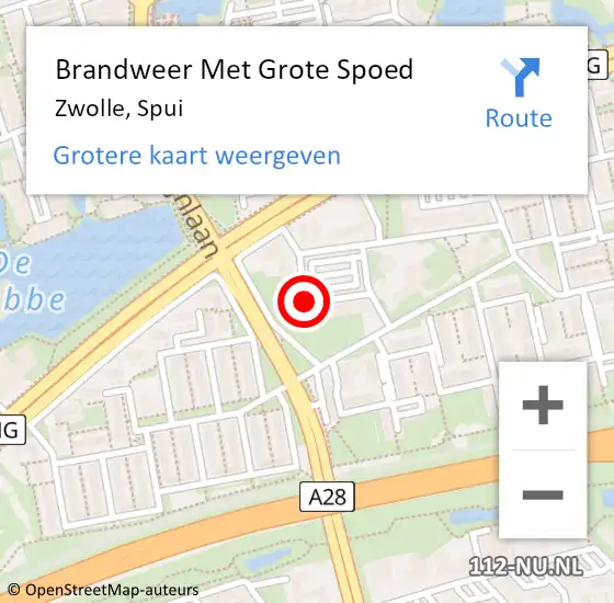 Locatie op kaart van de 112 melding: Brandweer Met Grote Spoed Naar Zwolle, Spui op 4 september 2018 01:30