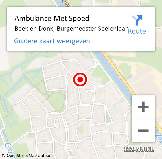 Locatie op kaart van de 112 melding: Ambulance Met Spoed Naar Beek en Donk, Burgemeester Seelenlaan op 4 september 2018 02:04