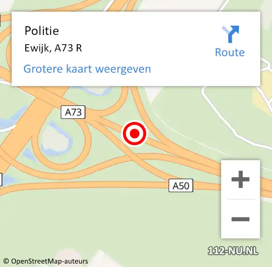 Locatie op kaart van de 112 melding: Politie Ewijk, A73 R op 4 september 2018 07:08