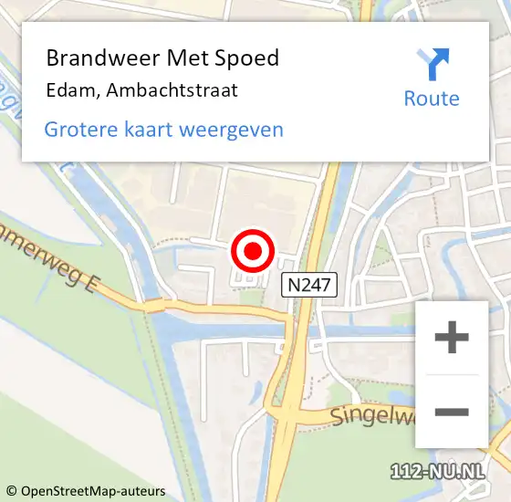 Locatie op kaart van de 112 melding: Brandweer Met Spoed Naar Edam, Ambachtstraat op 4 september 2018 07:42