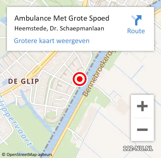 Locatie op kaart van de 112 melding: Ambulance Met Grote Spoed Naar Heemstede, Dr. Schaepmanlaan op 4 september 2018 08:05