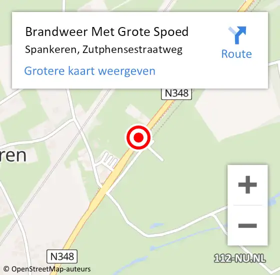 Locatie op kaart van de 112 melding: Brandweer Met Grote Spoed Naar Spankeren, Zutphensestraatweg op 4 september 2018 09:19