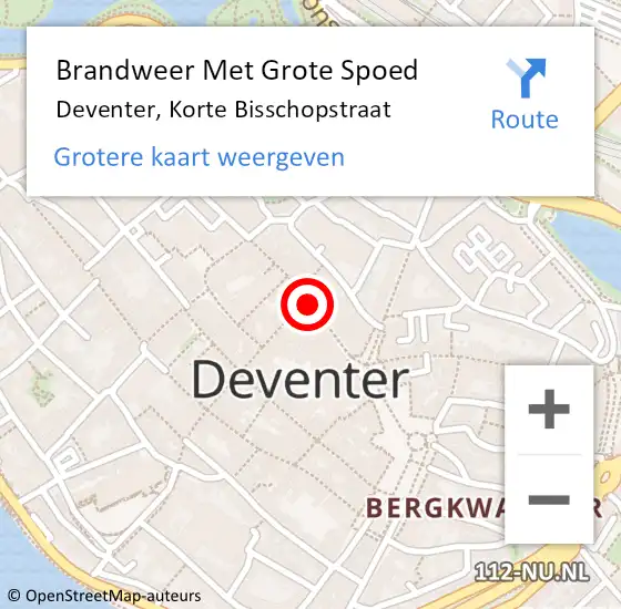 Locatie op kaart van de 112 melding: Brandweer Met Grote Spoed Naar Deventer, Korte Bisschopstraat op 4 september 2018 10:14